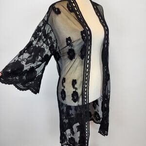 rue21 Black Lace Kimono Duster Cover Up Size S Whimsygoth Dark Romantic Gothic